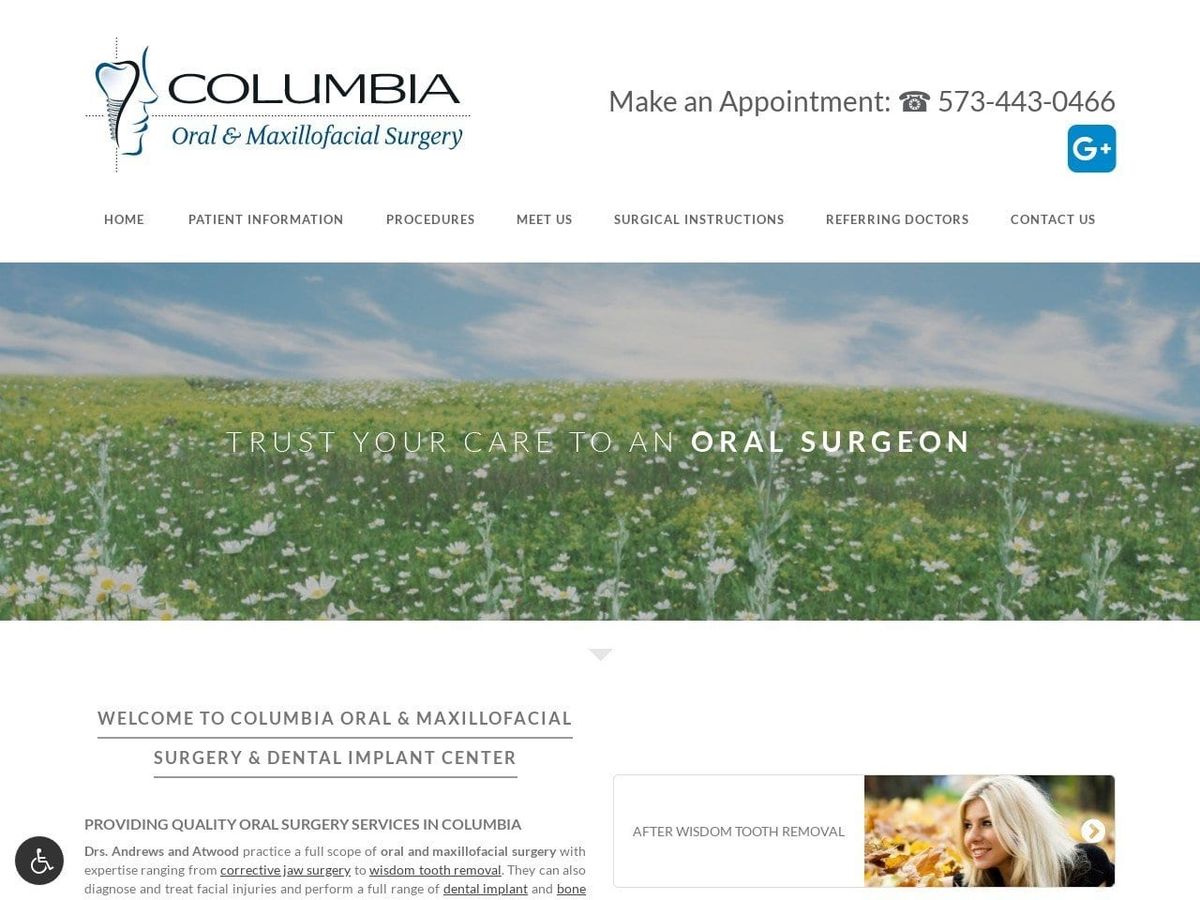 Columbia Oral & Maxillofacial Surgery Website Screenshot from drandrews.com