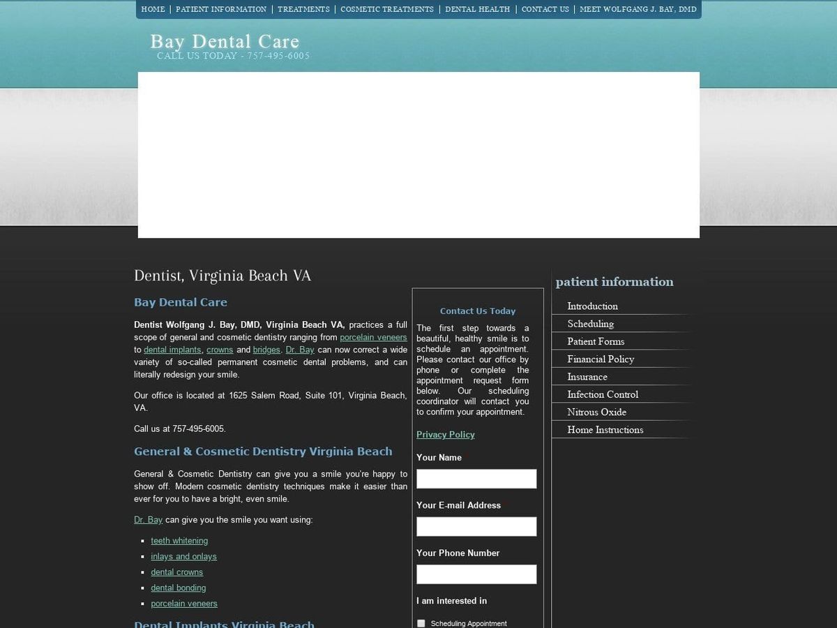 Bay Dental Care Website Screenshot from drbaydentalcare.com