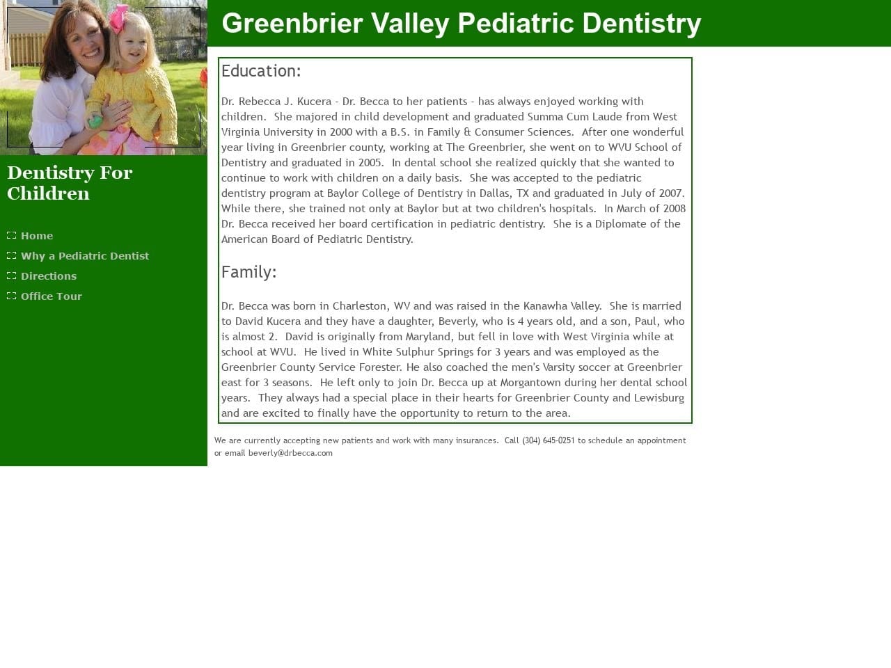 Greenbrier Valley Pediatric Dentist Website Screenshot from drbecca.com