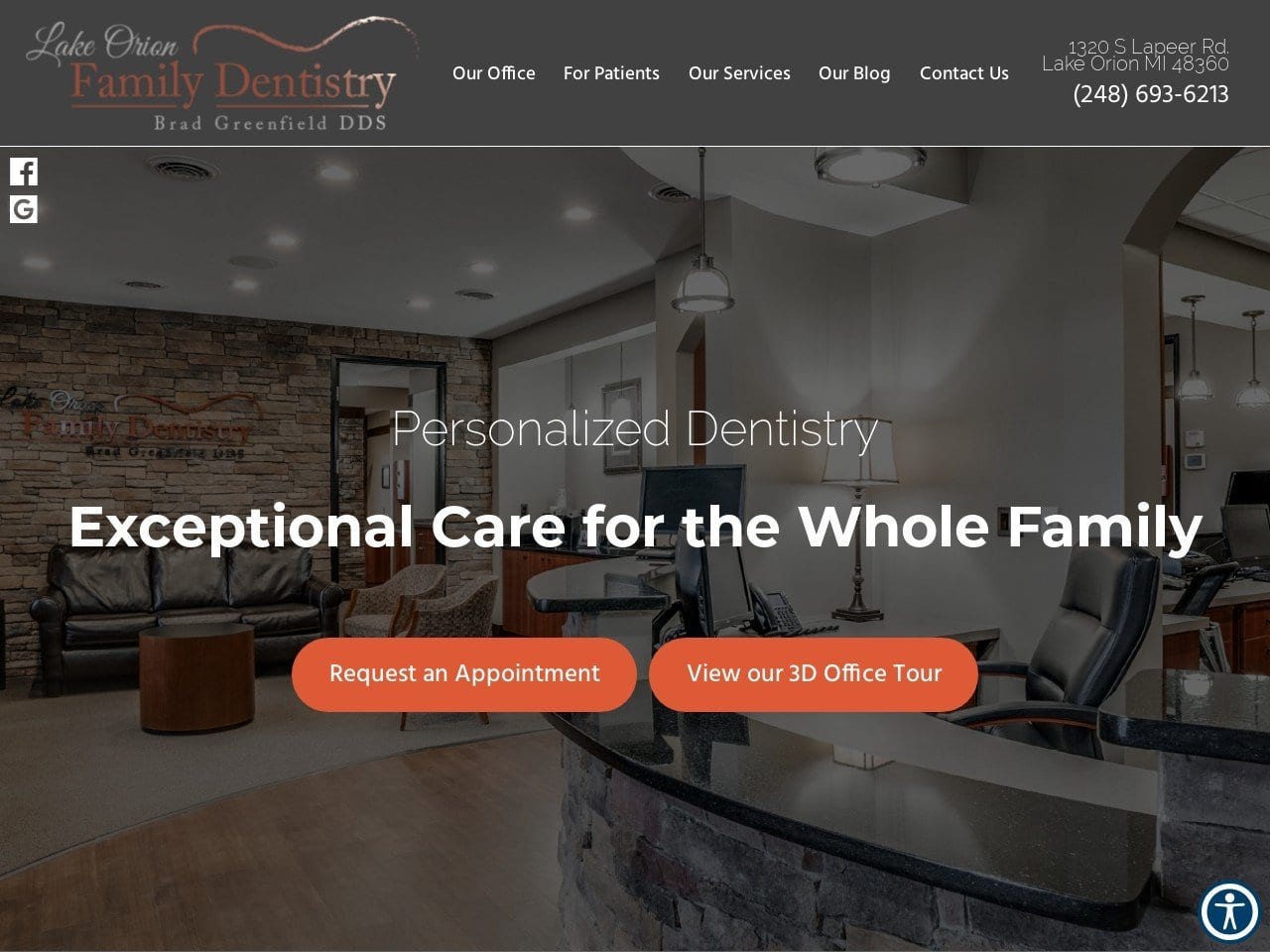 Lake Orion Family Dentistry Website Screenshot from drbradgreenfield.com