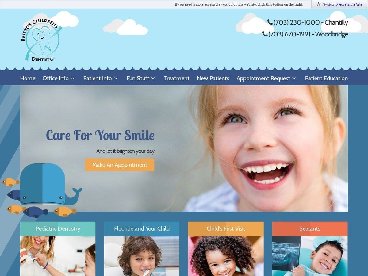 Brittos Childrens Dentistry Britto Mala DDS Website Screenshot from drbritto.com