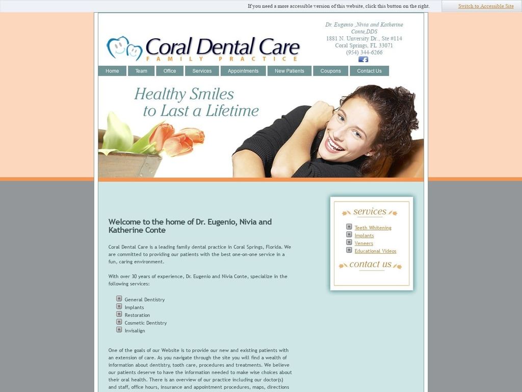 Coral Dental Care Website Screenshot from drconte.com