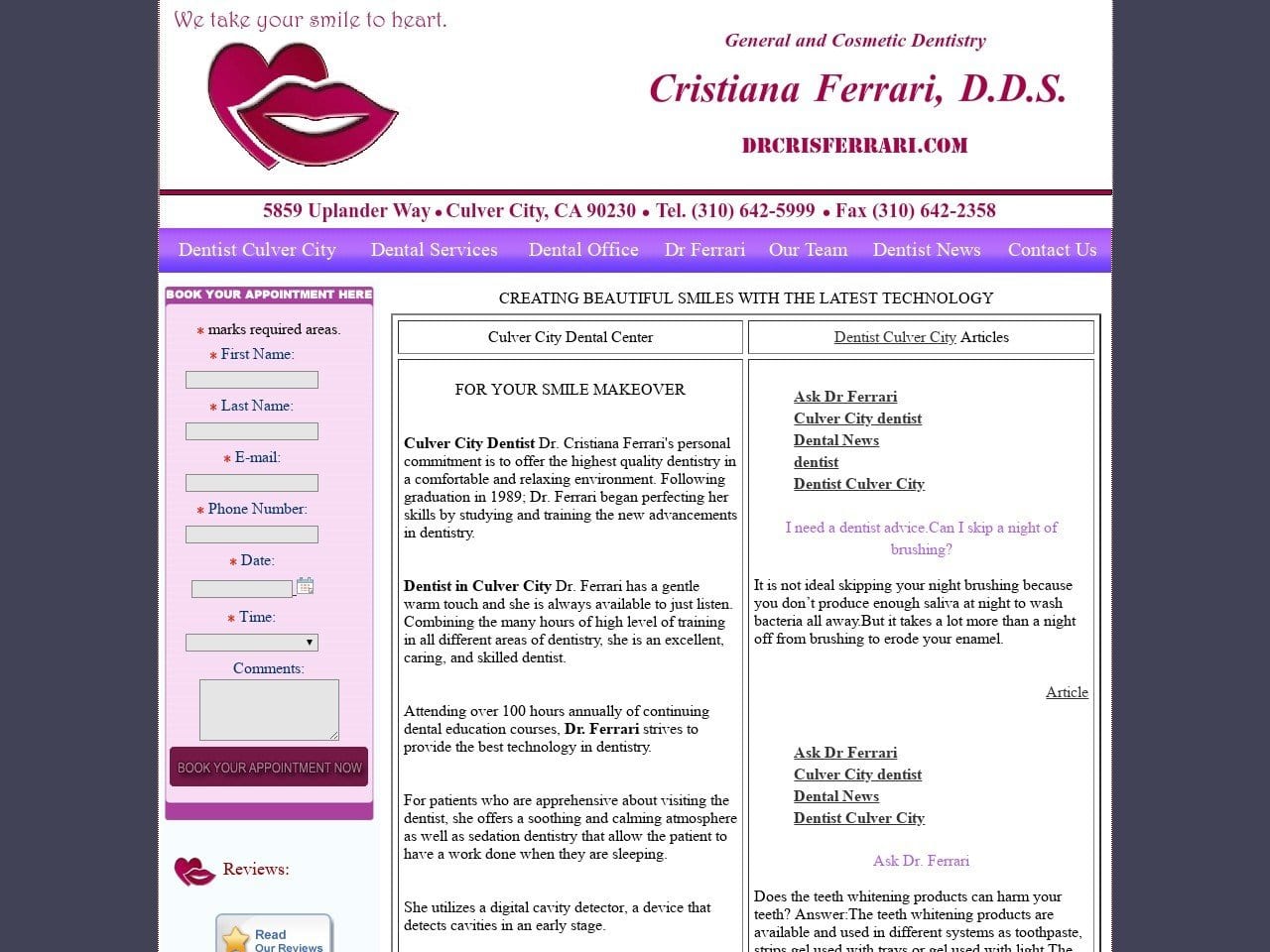 Cristiana Ferrari DDS Website Screenshot from drcrisferrari.com