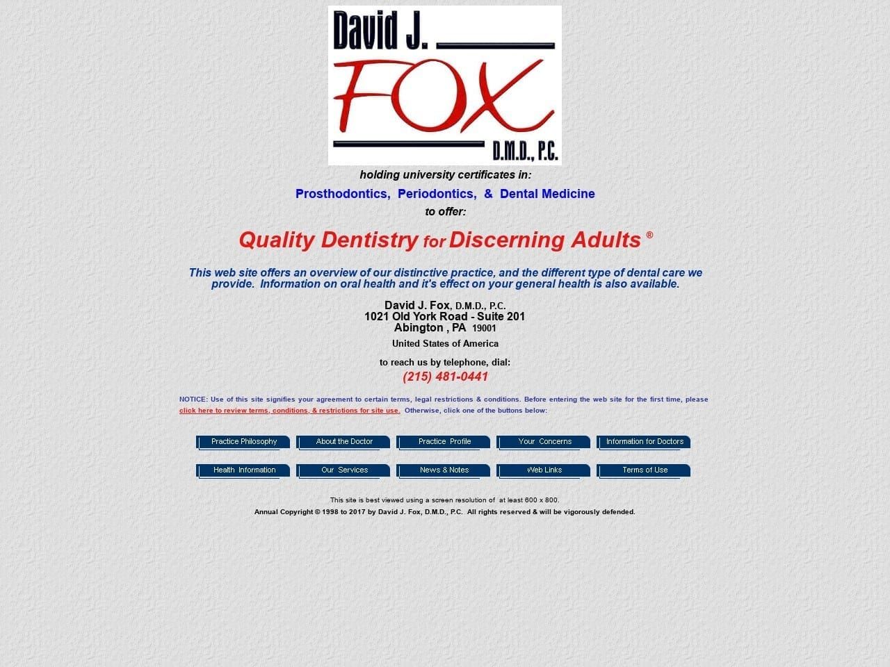 David J Fox PC Website Screenshot from drdavidfox.com