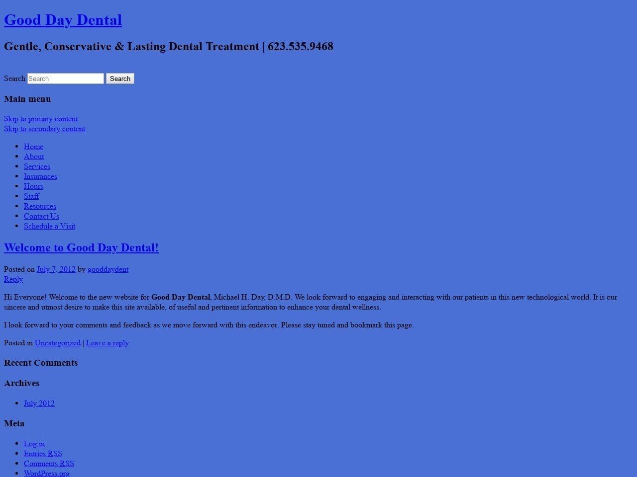 Good Day Dental Website Screenshot from drday.biz