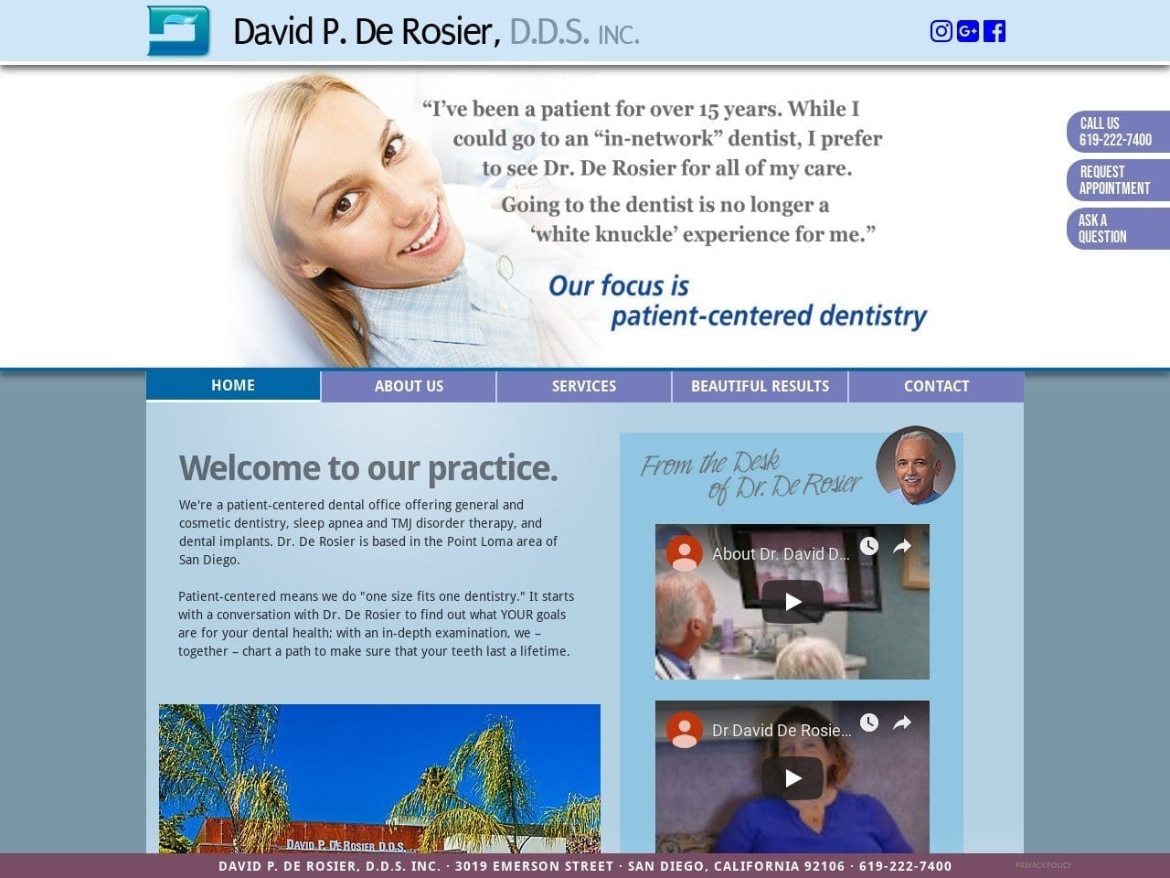 Dr. De Rosier D.D.S. Website Screenshot from drderosier.com