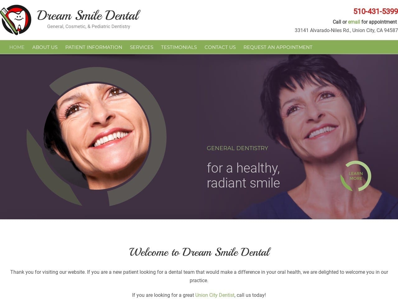 Dream Smile Dental Website Screenshot from dreamsmiledentalcare.com