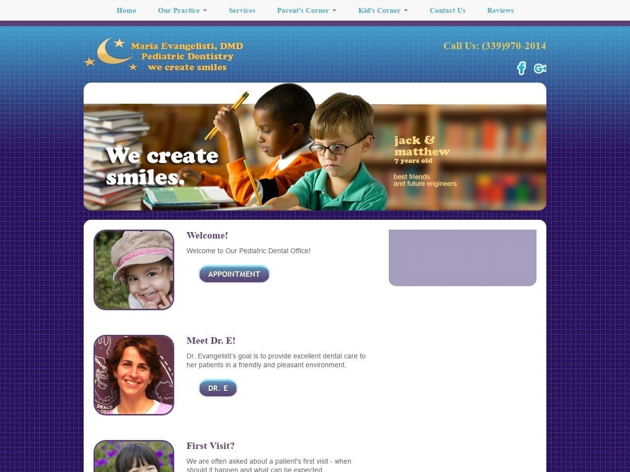 Dr Evangelisti Pediatric Dentist Website Screenshot from dredentist4kids.com