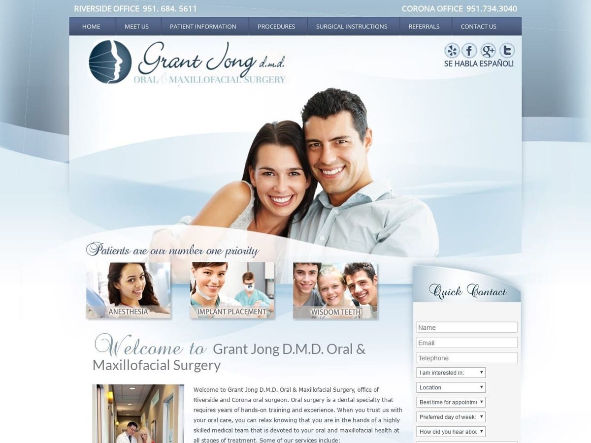 Dr. Grant Jong DMD Website Screenshot from drgjong.com