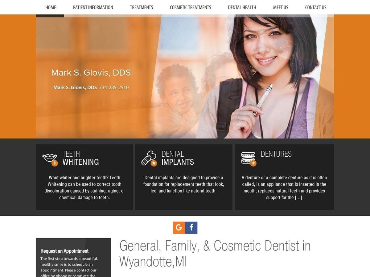 Mark S. Glovis DDS Website Screenshot from drglovis.com