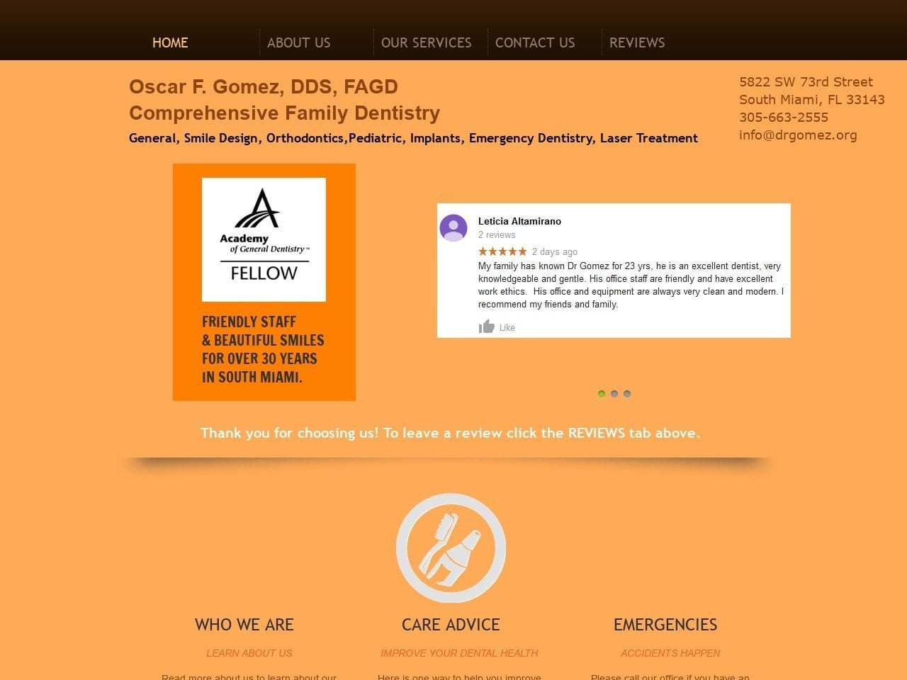 Oscar F. Gomez DDS Dentist Website Screenshot from drgomez.org