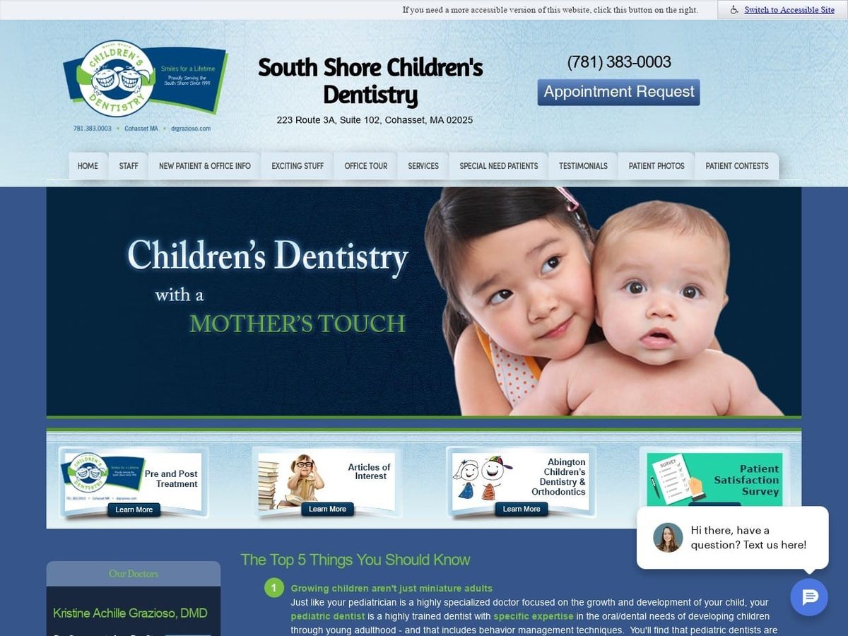 South Shore Childrens Dentistry Grazioso Kristine Website Screenshot from drgrazioso.com