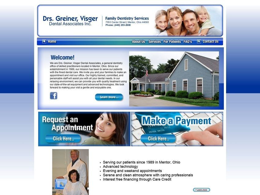 Greiner Visger Dentist Website Screenshot from drgv.net