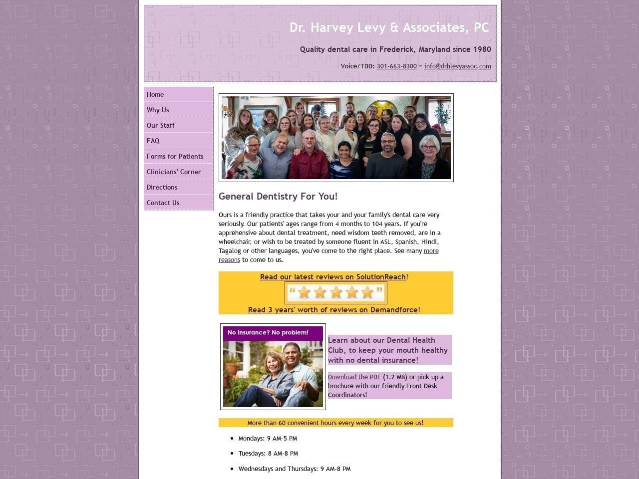 Harvey Levy Dentist Website Screenshot from drhlevyassoc.com