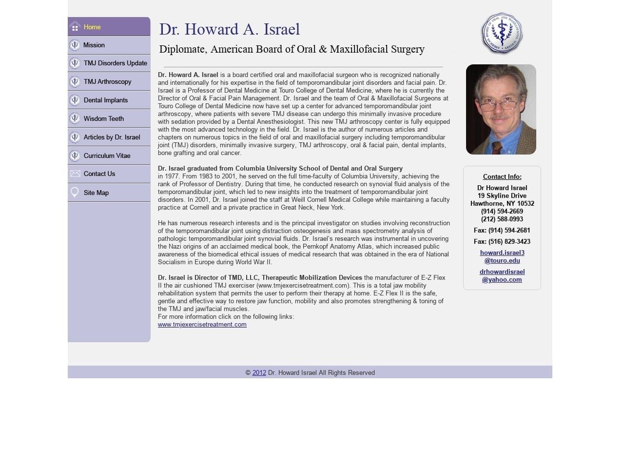 Howard Israel DDS Website Screenshot from drhowardisrael.com