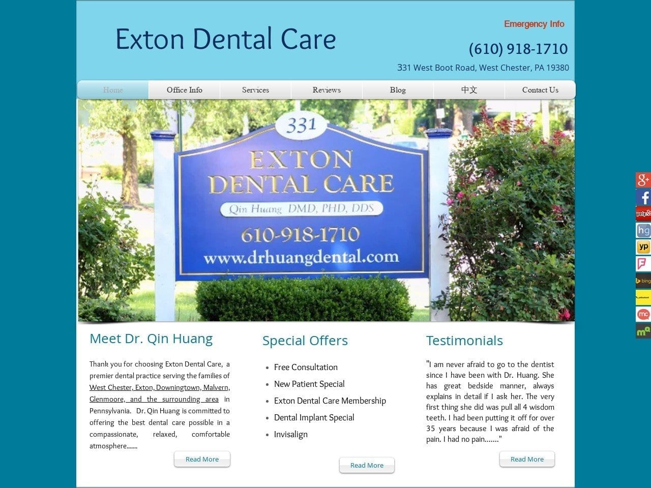 Exton Dental Care Website Screenshot from drhuangdental.com