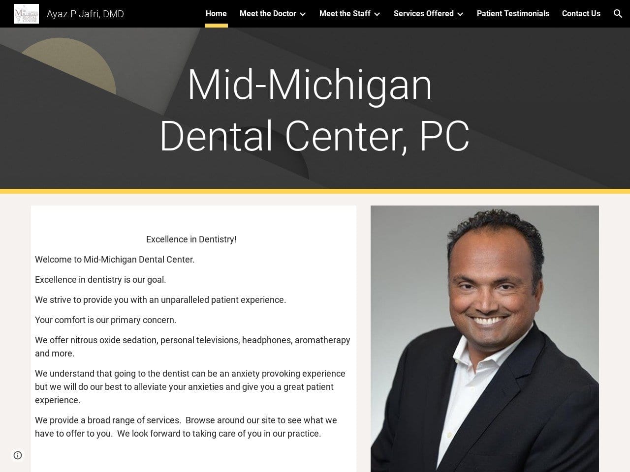 Mid Michigan Dental Center PC Website Screenshot from drjafri.com