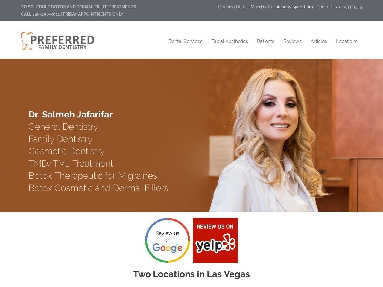 Preferred Family Dentistry Website Screenshot from drjlv.com