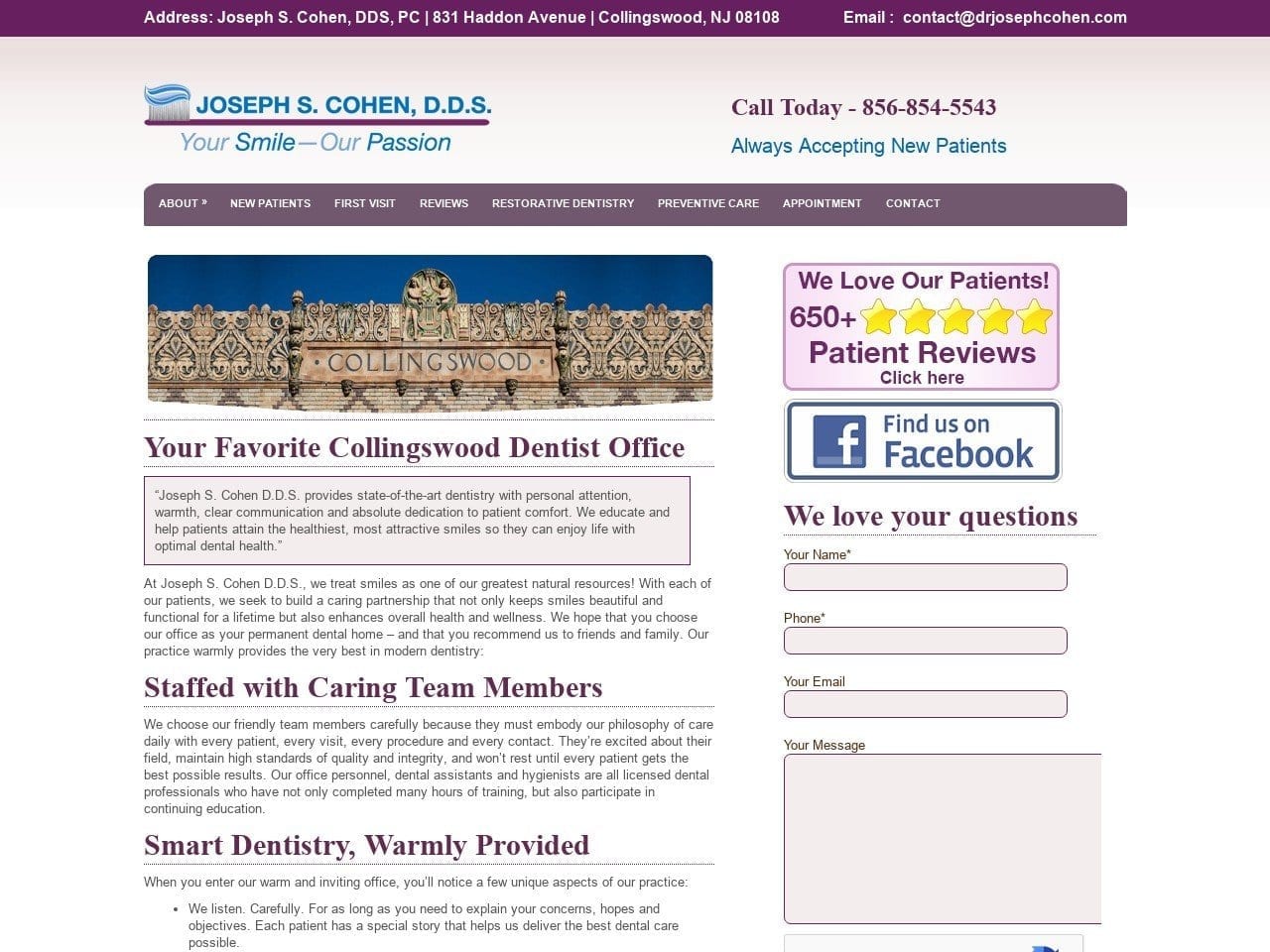 Joseph Cohen Dds (General Dentist Website Screenshot from drjosephcohen.com