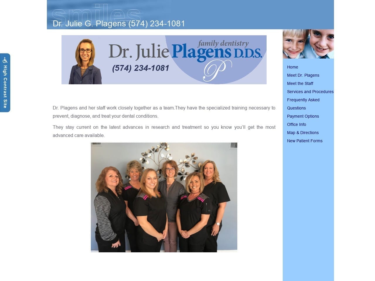 Plagens Julie DDS Website Screenshot from drjulieplagens.com