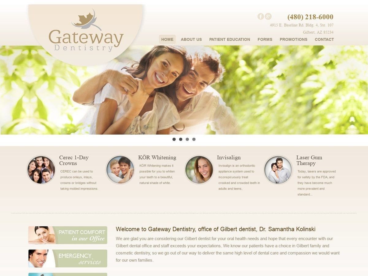 Gateway Dentist Website Screenshot from drkolinski.com