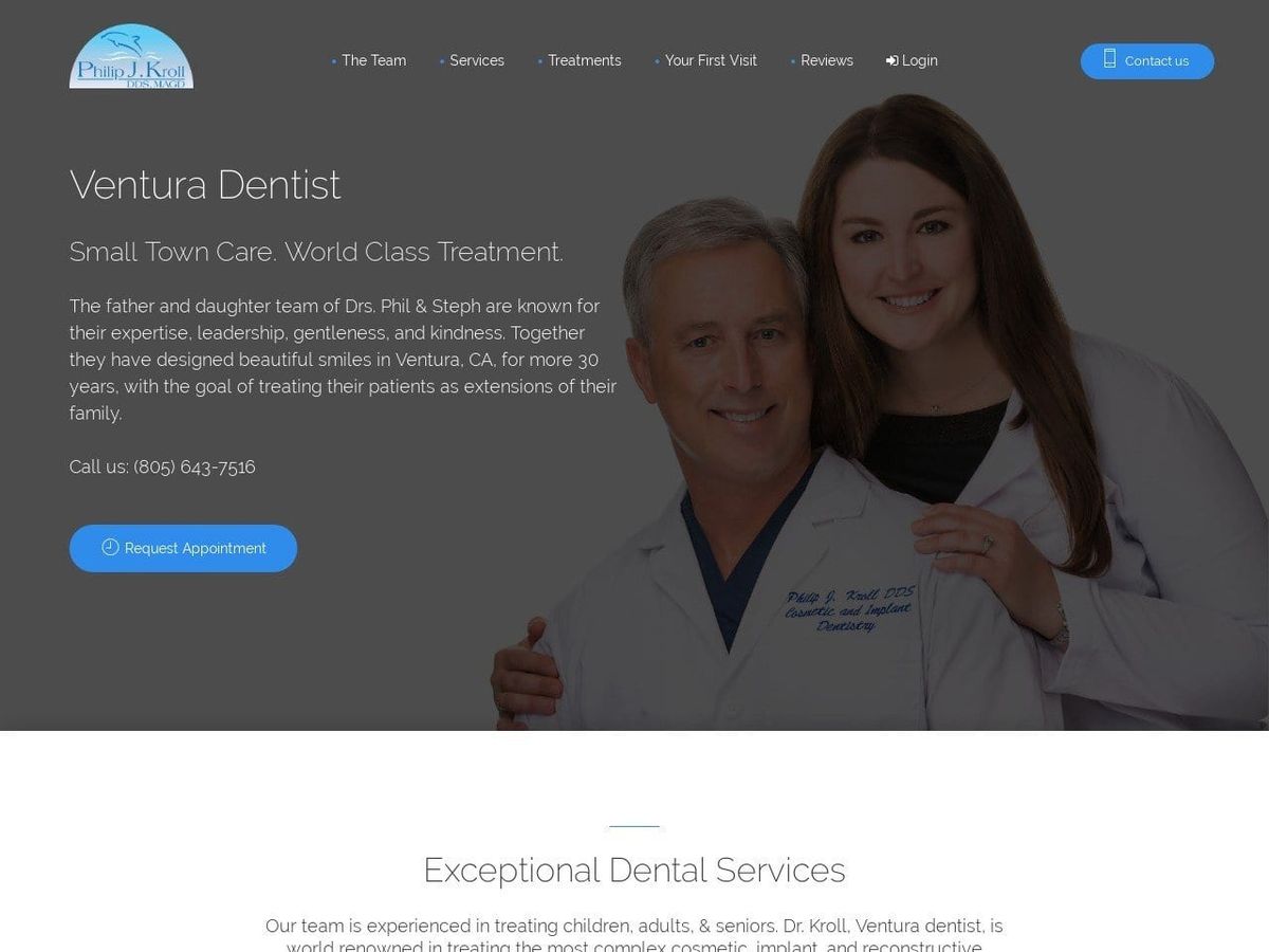 Ventura DentistPhilip J. Kroll Website Screenshot from drkroll.com