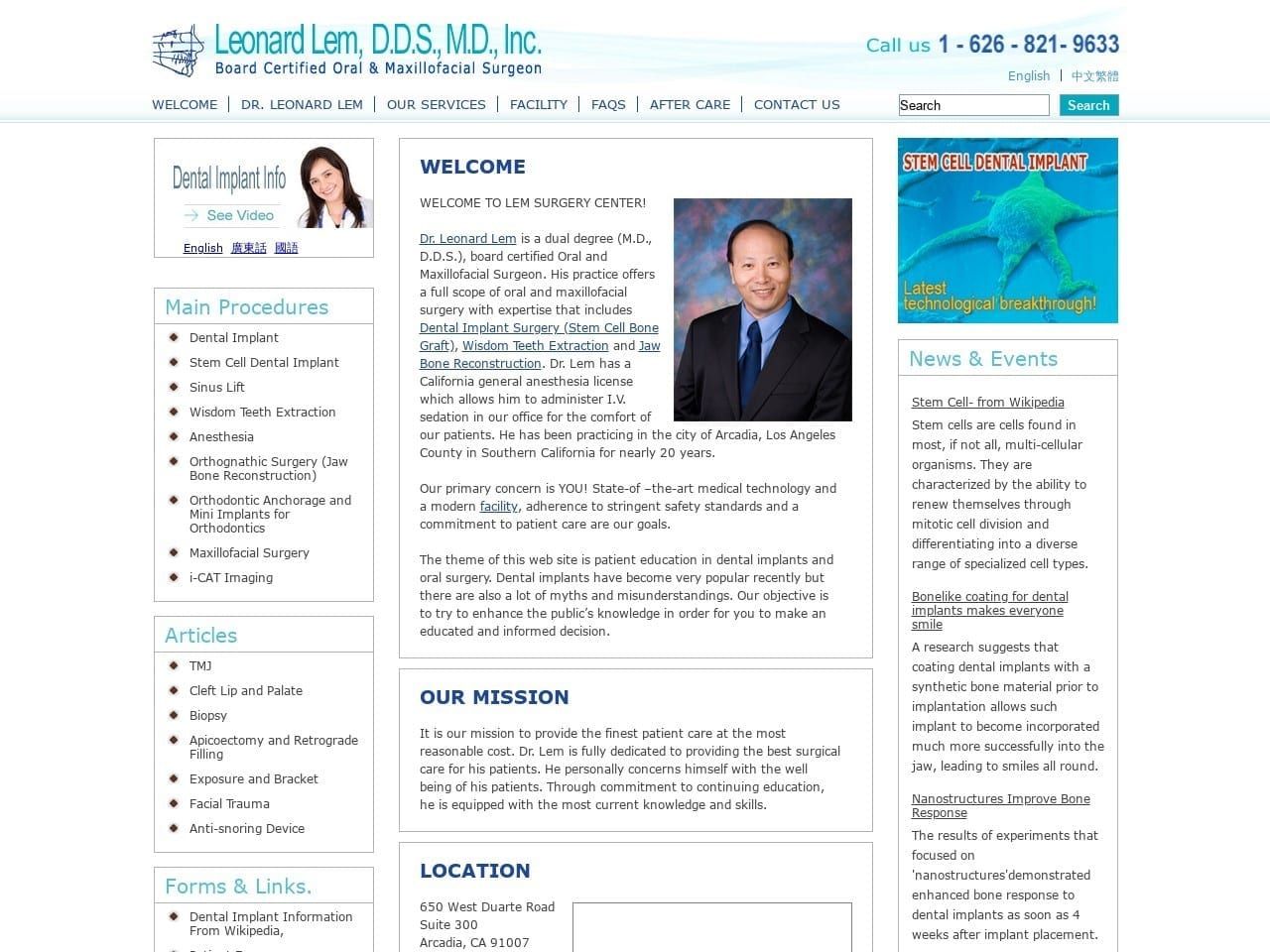 Lem Leonard DDS Website Screenshot from drlem.com