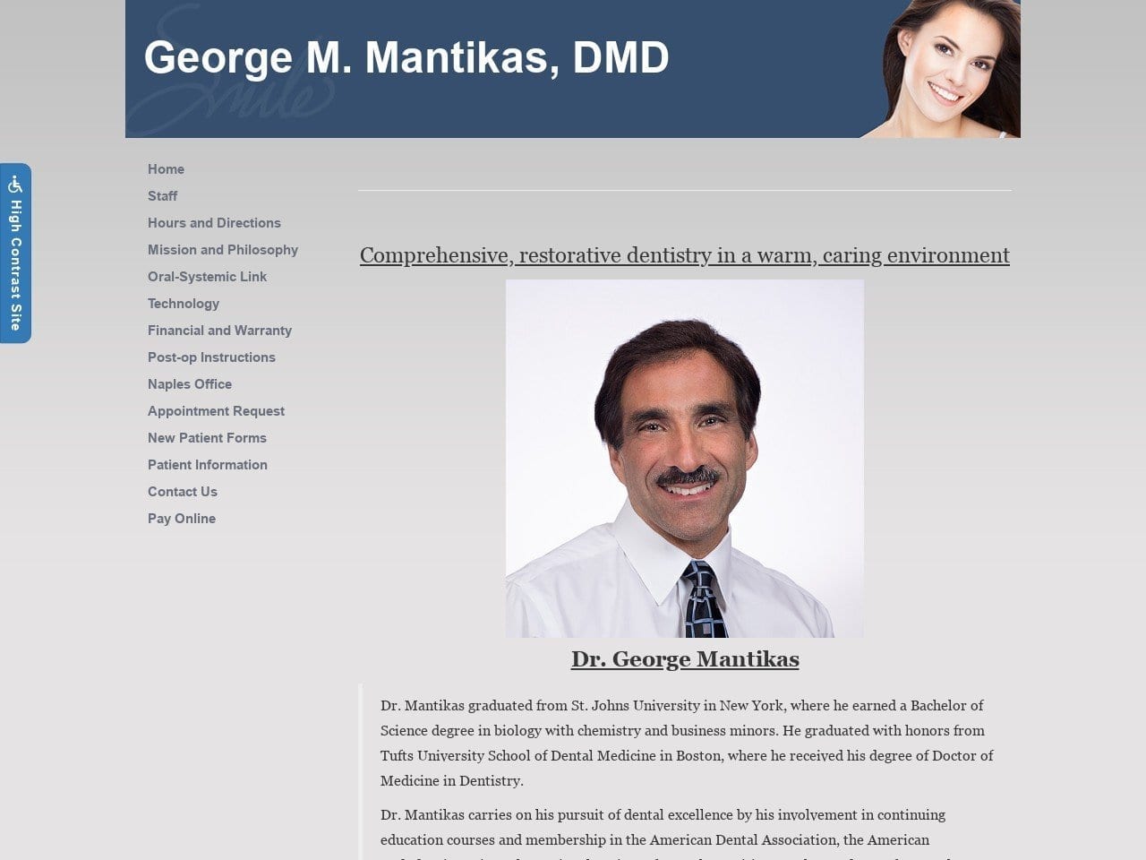 Mantikas George M DMD Website Screenshot from drmantikas.com