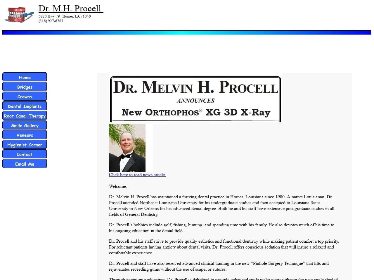 Procell Melvin H DDS Website Screenshot from drmhprocell.com