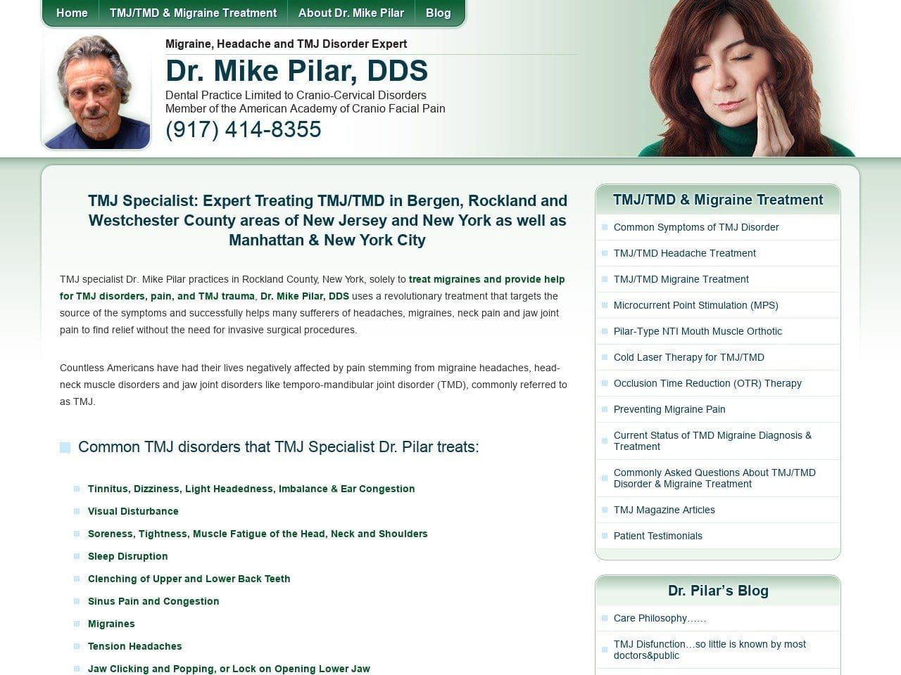 Dr Mike Pilar Migraine Headache Dentist Website Screenshot from drmikepilar.com