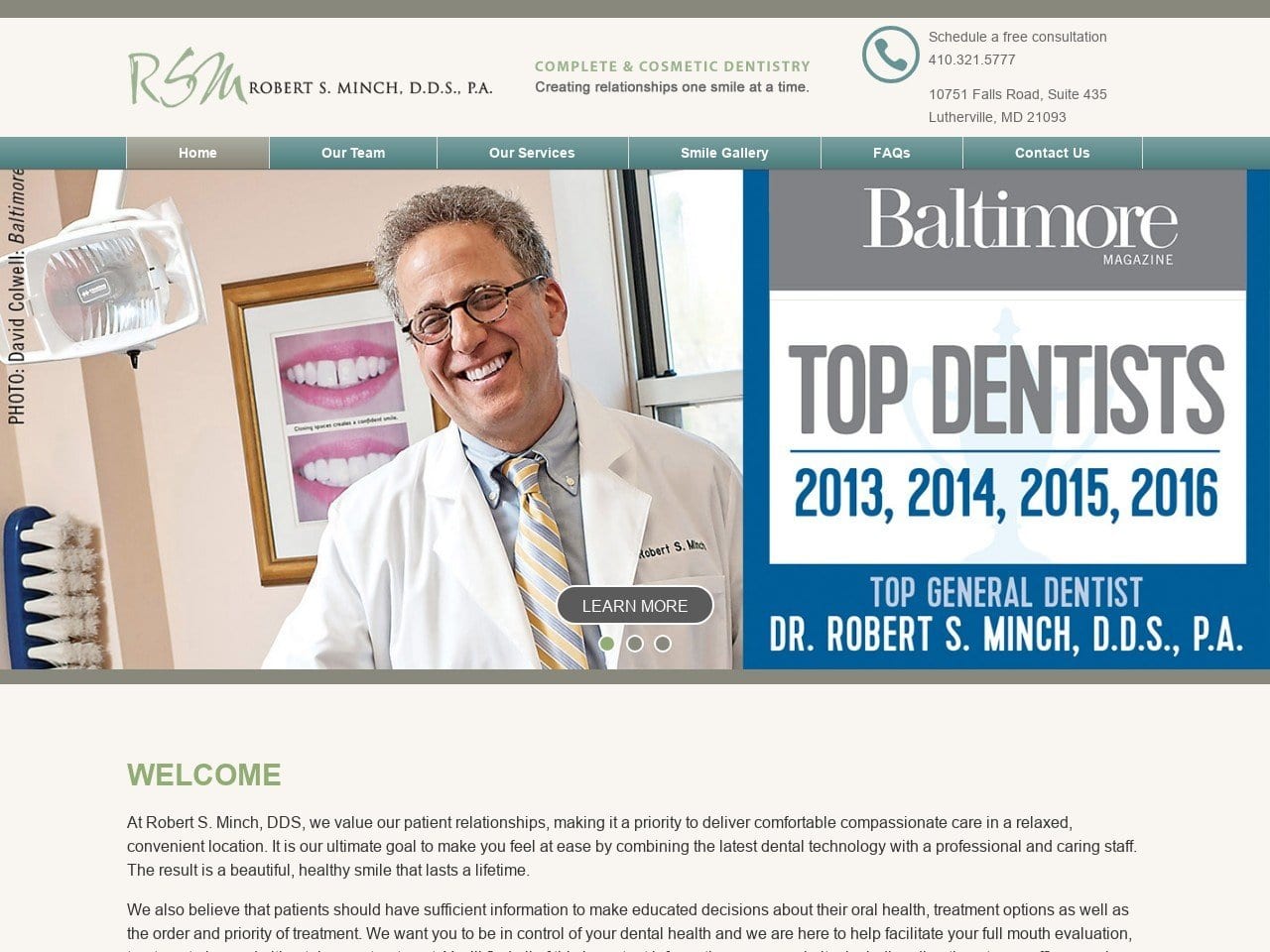 Robert S. Minch DDS Website Screenshot from drminch.com