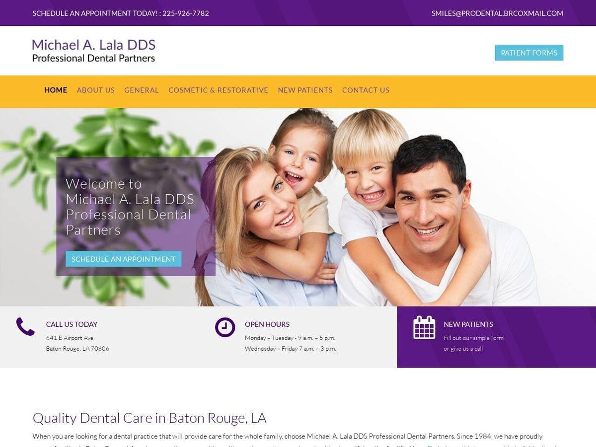 Professional Dental Partners Website Screenshot from drmlala.com