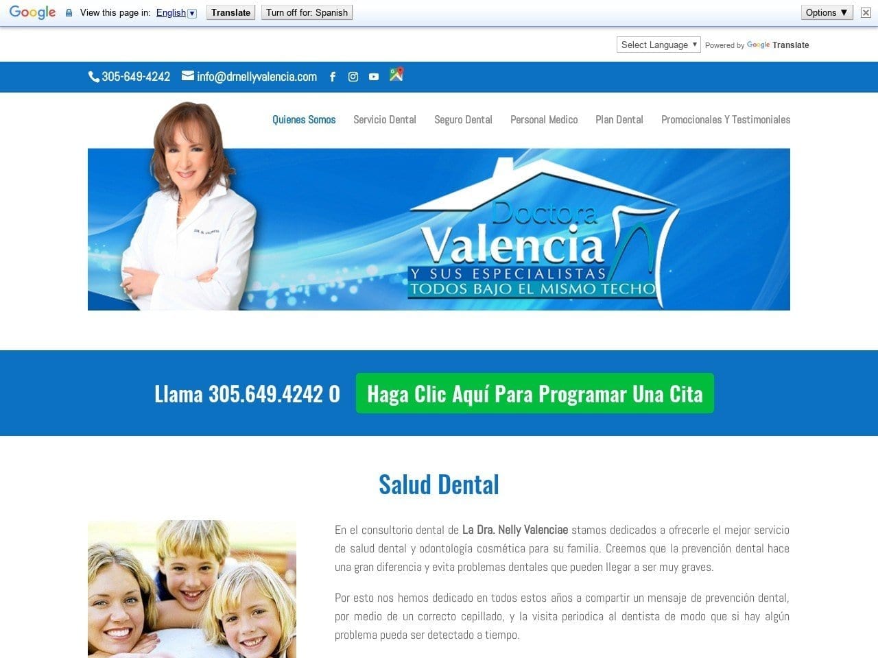 Dr. Nelly Valencia DDS Website Screenshot from drnellyvalencia.com