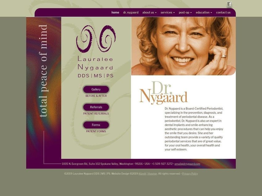 Lauralee Nygaard DDS MS PS Website Screenshot from drnygaard.com