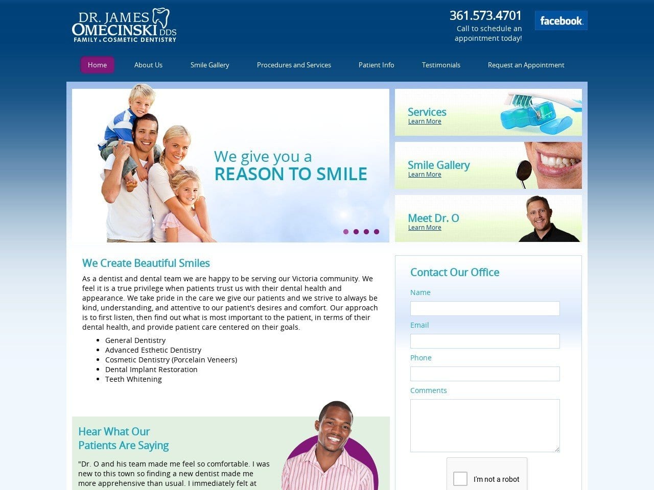 Dr. James B. Omecinski Cosmetic And Family Dentist Website Screenshot from drovictoria.com