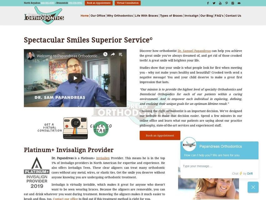 Papandreas Orthodontics Website Screenshot from drpapandreas.com