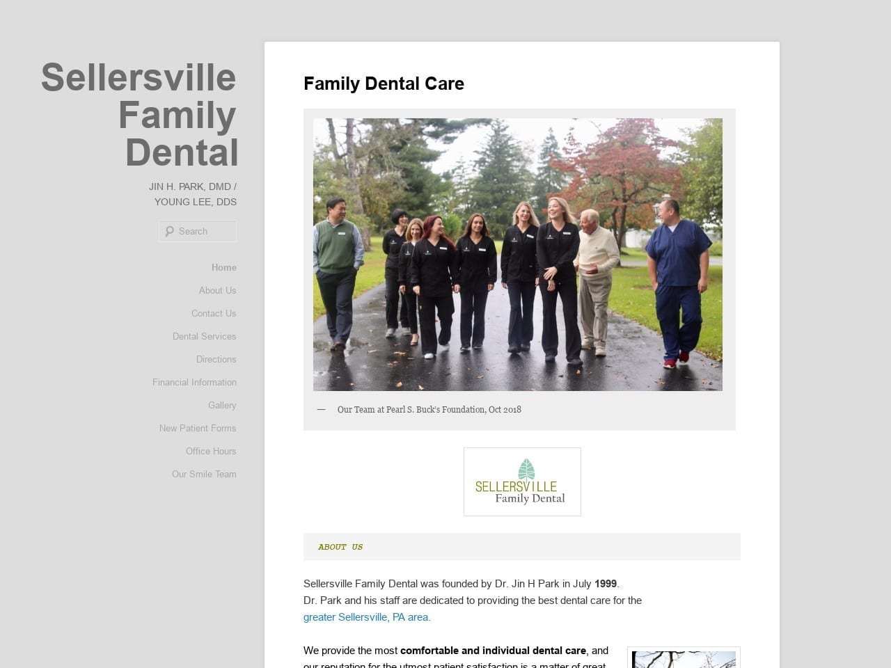 Sellersville Family Dental Website Screenshot from drparkonline.com