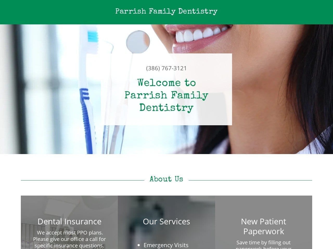 Parrish Family Dentistry. Website Screenshot from drparrishfamilydentistry.com