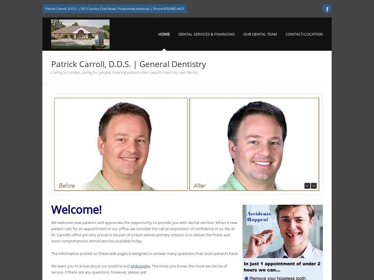 Dr. Patrick W. Carroll DDS Website Screenshot from drpatrickcarroll.com