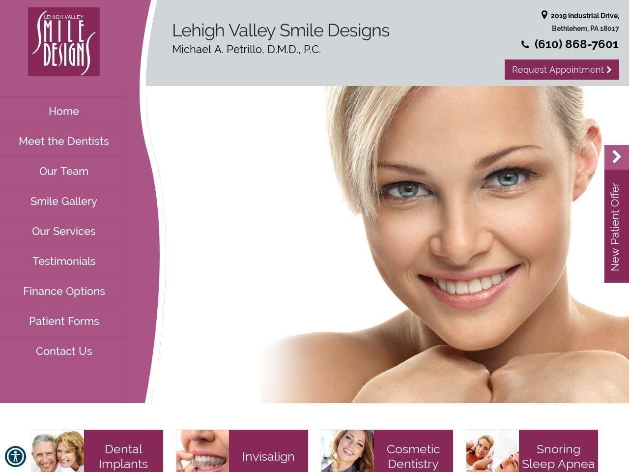 Lehigh Valley Smile Designs Website Screenshot from drpetrillo.com