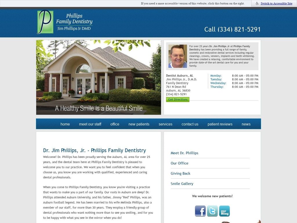 Dr. Jim Phillips Jr. Website Screenshot from drphillipsdental.com