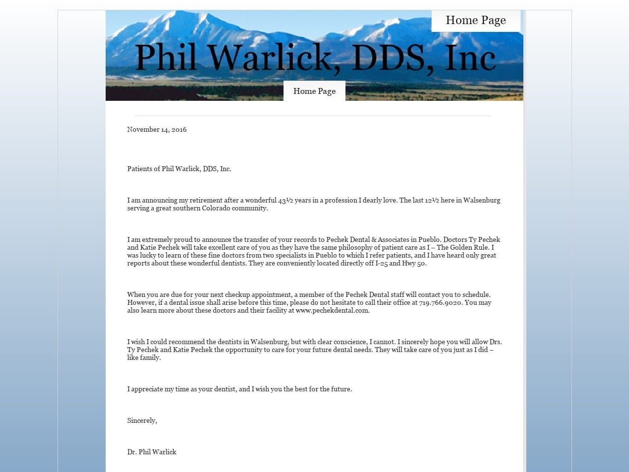 Phil Warlick Inc Website Screenshot from drphilw.com