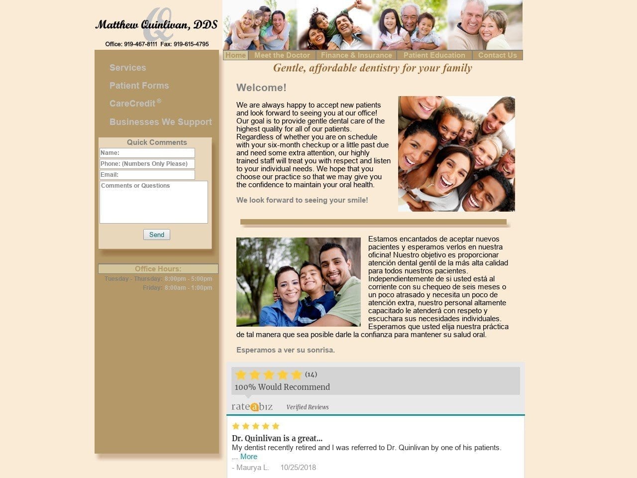 Matthew H. Quinlivan Dds Dentist Website Screenshot from drqdds.com