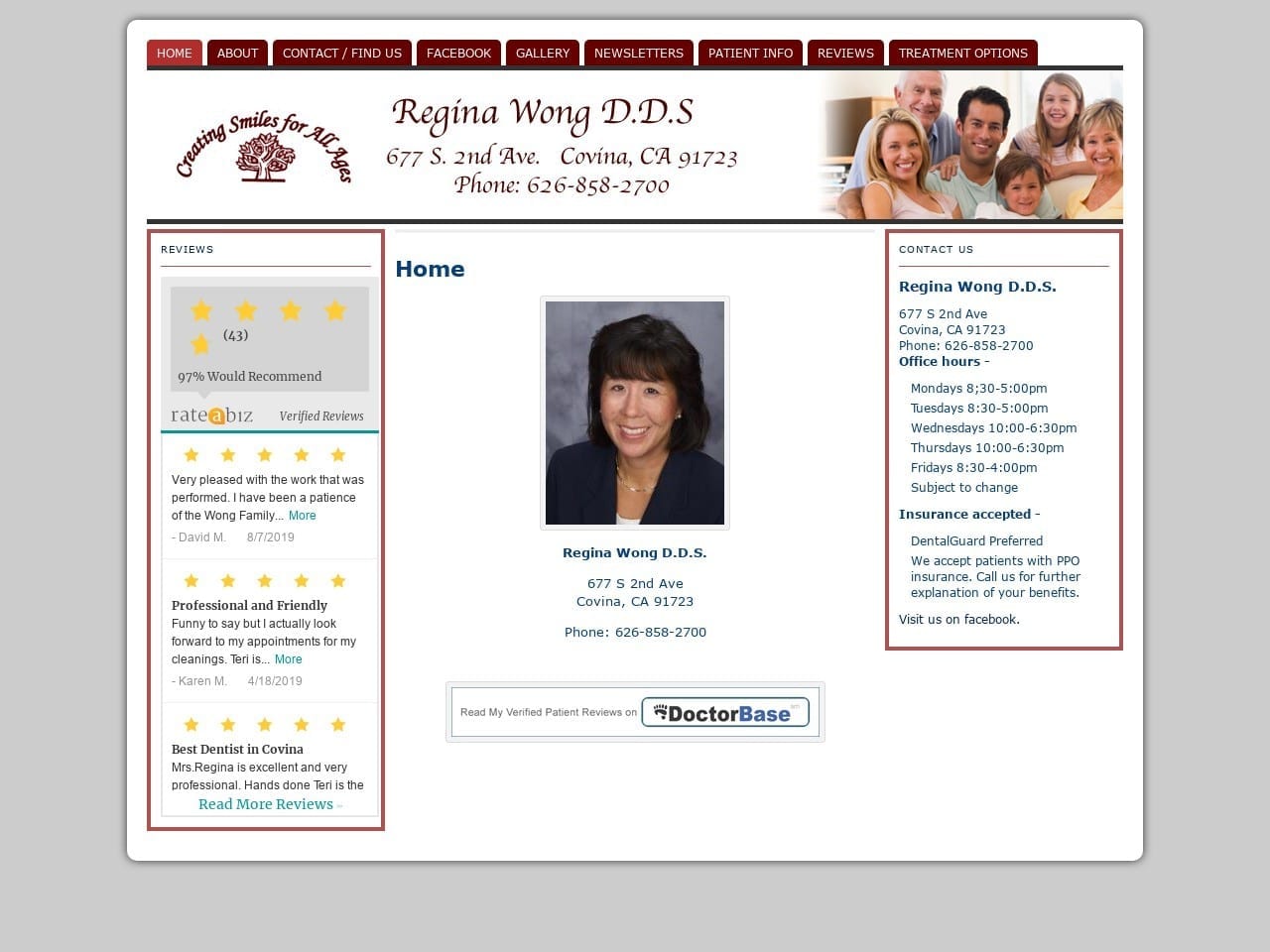 Dr. Regina Wong D.D.S. Website Screenshot from drreginawong.com