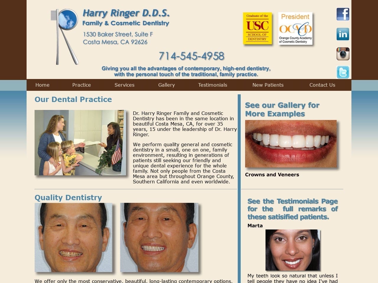 Ringer Harry DDS Website Screenshot from drringer.com