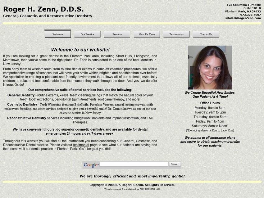 Zenn Roger H DDS Website Screenshot from drrogerzenn.com