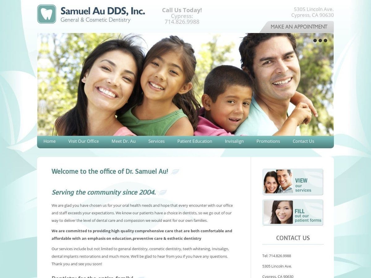 Samuel Au DDS Inc. Website Screenshot from drsamuelau.com
