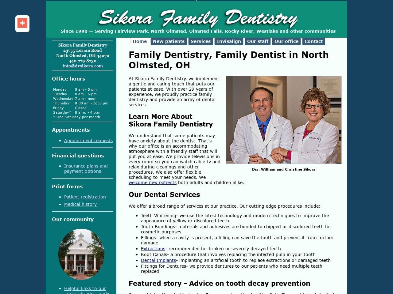 Sikora Family Dentist Website Screenshot from drsikora.com