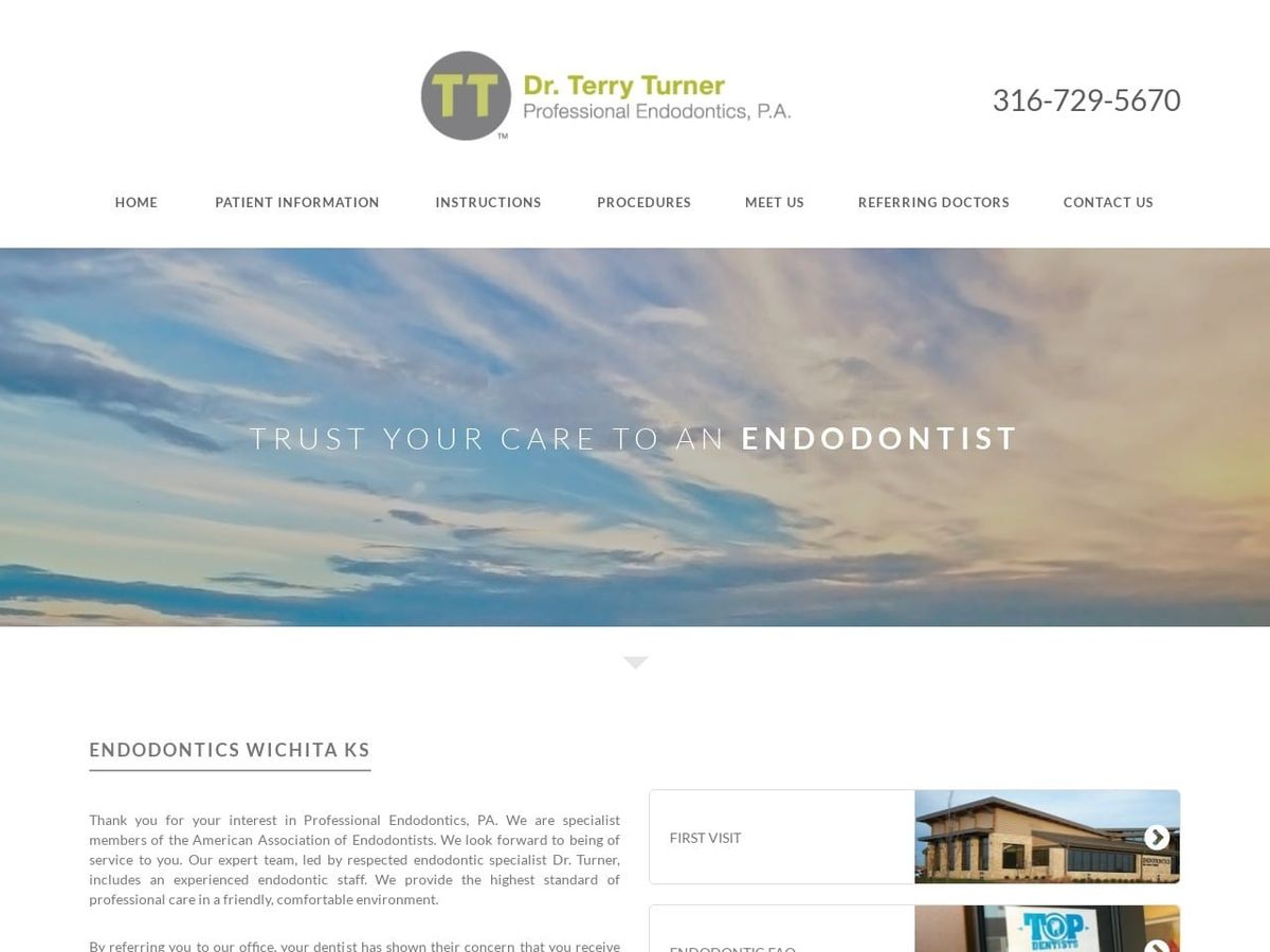 Professional Endodontics Turner Terry DDS Website Screenshot from drterryturner.com