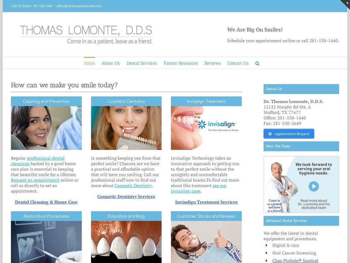 Lomonte Thomas M DDS Website Screenshot from drthomaslomonte.com